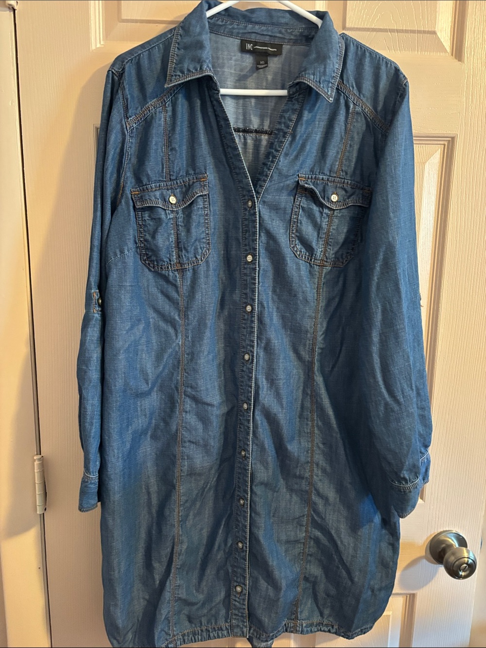 INC International Concepts Denim Long-Sleeve Shirt Dress in Blue